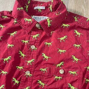 Duluth Trading Men’s Large Slim Fit Cotton Red Solid Dinosaur Short Sleeve Shirt